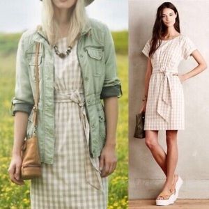 Anthropologie Beige Gingham Dress